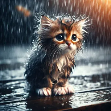 котёнок под дождём
